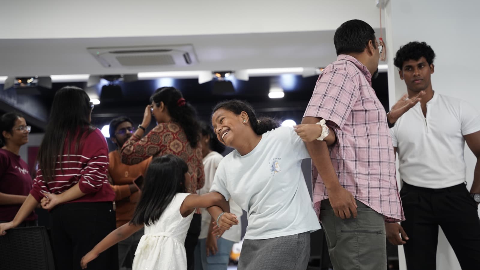 Friends laughing together after church
